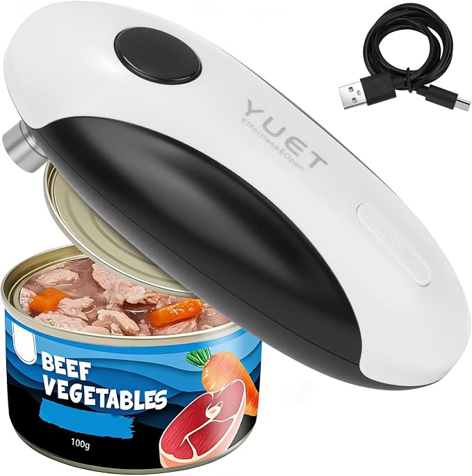 YUET Electric Can Opener, Automatic One-Touch Can Openers with Type-C Rechargeable Battery, Side Cutting Can Opener with Magnetic Lid Lifter, Universal Electric Tin Opener for Round Oval Square Cans