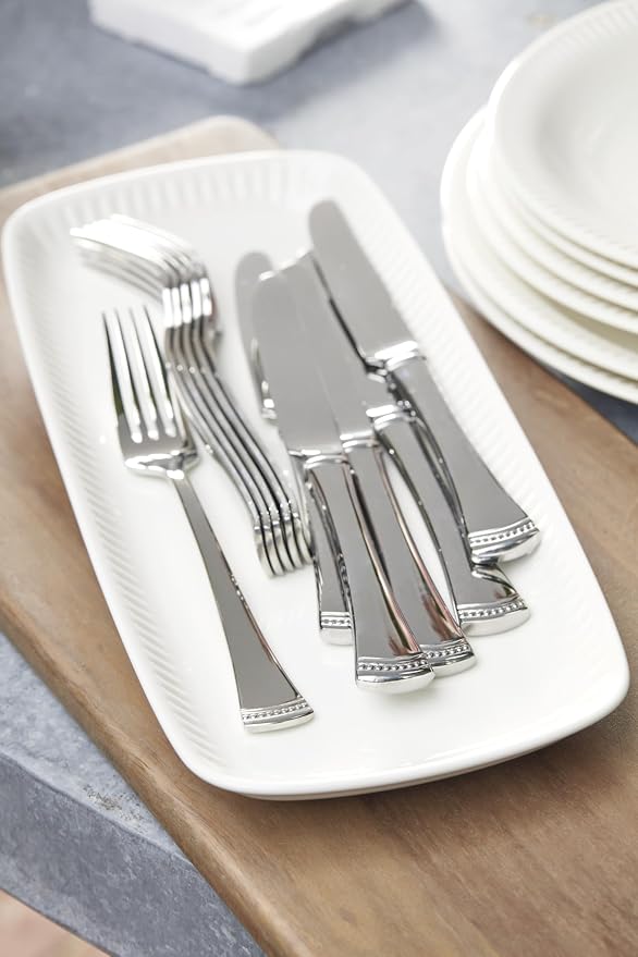 Lenox Portola 20-Piece 18/10 Silverware Set for 4, Flatware | silver, dishwasher safe | includes knives, forks, and spoons | heavy duty, cutlery set for kitchen and dining, utensil set