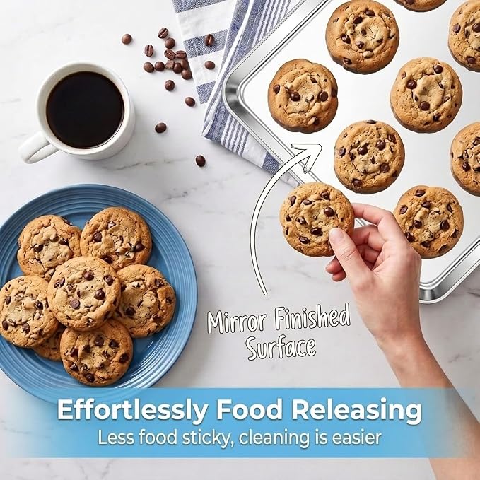 TeamFar Baking Sheet, 16"x 12"x 1" Stainless Steel Cookie Sheet Pan | Set of 2, Baking Pans Trays for Roasting/Cooking, Non-toxic & Healthy, Heavy Duty & Sturdy, Dishwasher Safe - Set of 2
