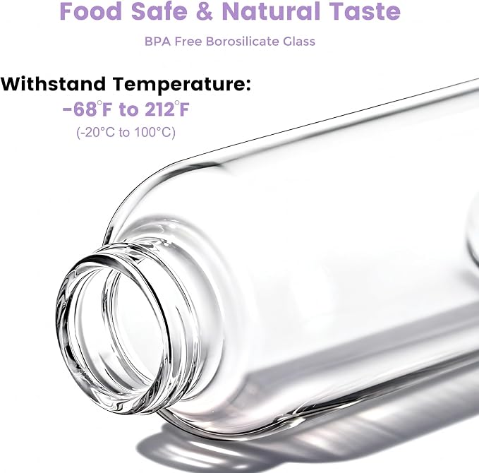 Mrsdry 18 oz Glass Water Bottles with Lids & Silicone Sleeves, 4-Pack | BPA Free, Leak-Proof Reusable Glass Drinking Bottles with Stainless Steel Airtight Cap for Juicing, Dishwasher Safe, Non-Slip