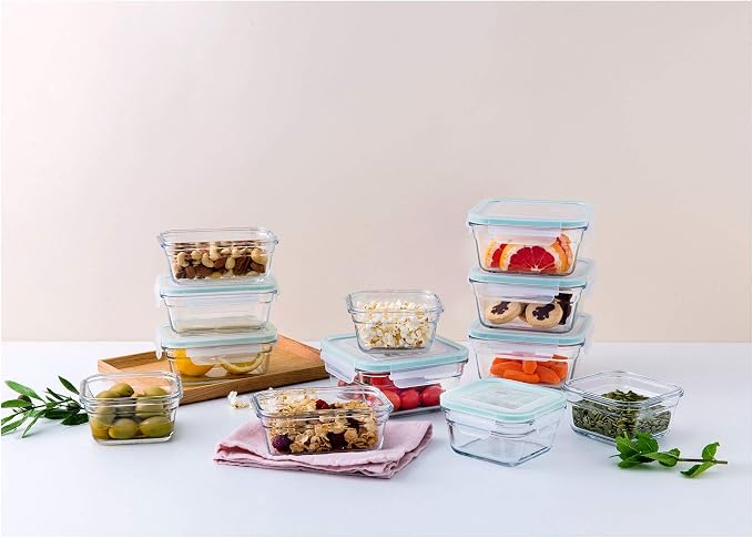 Glasslock Ring Taper 24 Piece Set Stackable Oven Microwave Safe Glass Food Storage Containers with Airtight Latching Lids,Clear | Stackable, Oven Microwave Safe, Airtight Latching Lids, Clear