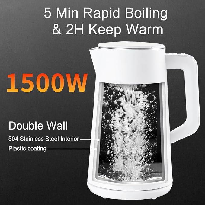 1.5L Electric Kettle Temperature Control, Porcelain White | Double Wall Cool Touch Teapot, Fast Boil, 5 Temperature Control, LED Display, Auto Shut-Off & Keep Warm