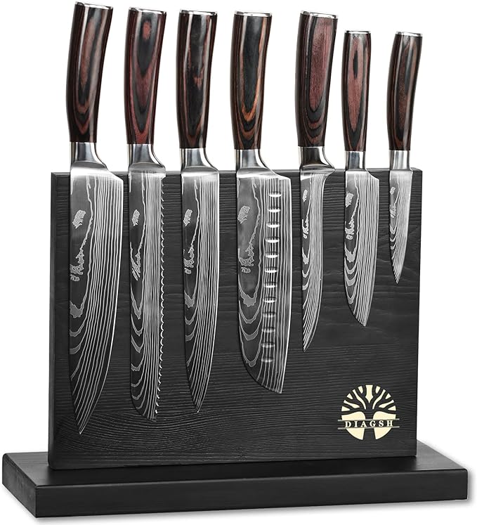 7-Piece Kitchen Knife Set with Magnetic Block - High Carbon Stainless Steel, Hand-Forged, Dishwasher Safe - Professional Knives Set with Block, Versatile Knife Sets for Kitchen