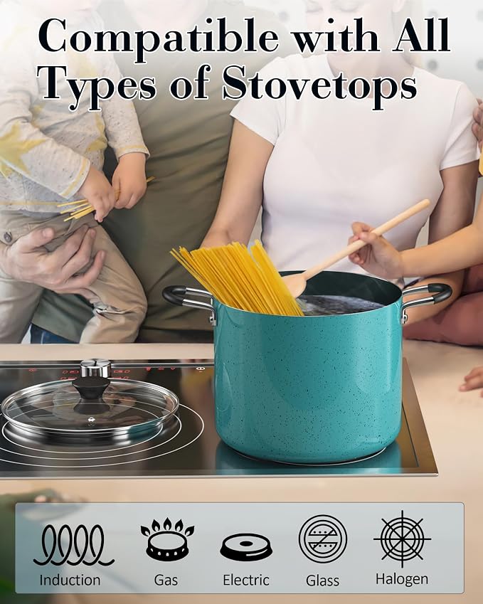 Cook N Home 6 Quart Non Stick Stock Pot with Lid, Large Pots for Cooking | Nonstick Soup Pot, Stockpot Induction Cookware - Oven & Dishwasher Safe, Turquoise