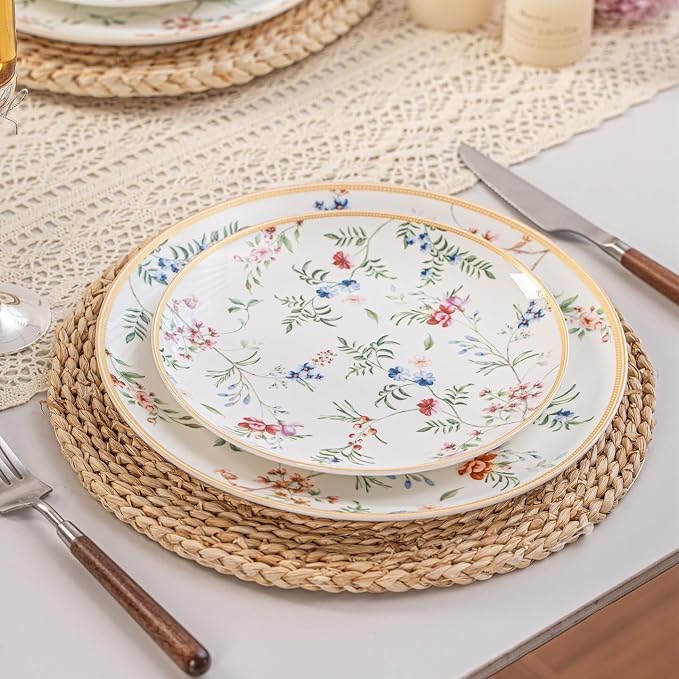 FHGNYSM Bone China Plates and Bowels,12-Pieces Dinnerware Sets, Highly Chip and Crack Resistant, Dishwasher & Microwave Safe Dishes Set, Dense and Translucence