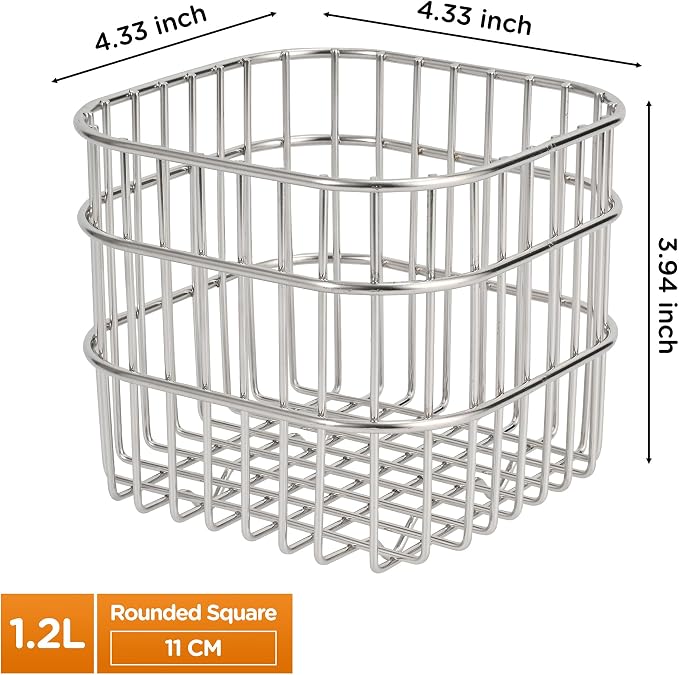 304SS Fruit Basket 1.2L Kitchen Storage Colander Produce Holder | 304 stainless steel, rust-resistant, breathable mesh, quick drainage, versatile countertop organizer, compact modern, durable