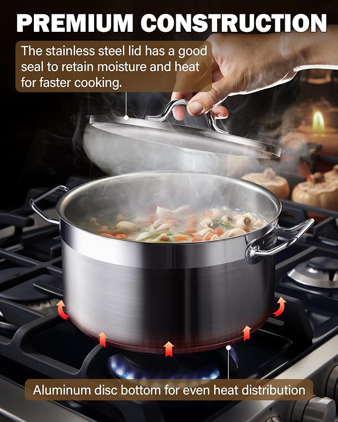 Cooks Standard Professional 9 Quart Stock Pot, Stainless Steel Dutch Oven | Induction Cookware Dutch Oven for Pasta, Soup, Spaghetti, Oven Safe, Dishwasher Safe