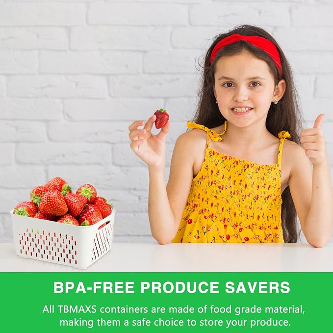 5 Pack Fruit Storage Containers for Fridge Berry Keeper Produce Saver | Leak-proof Food Container Set with Colander Veggie Keep Fresh BPA Free Plastic Refrigerator Organizer Freezer Dishwasher Safe