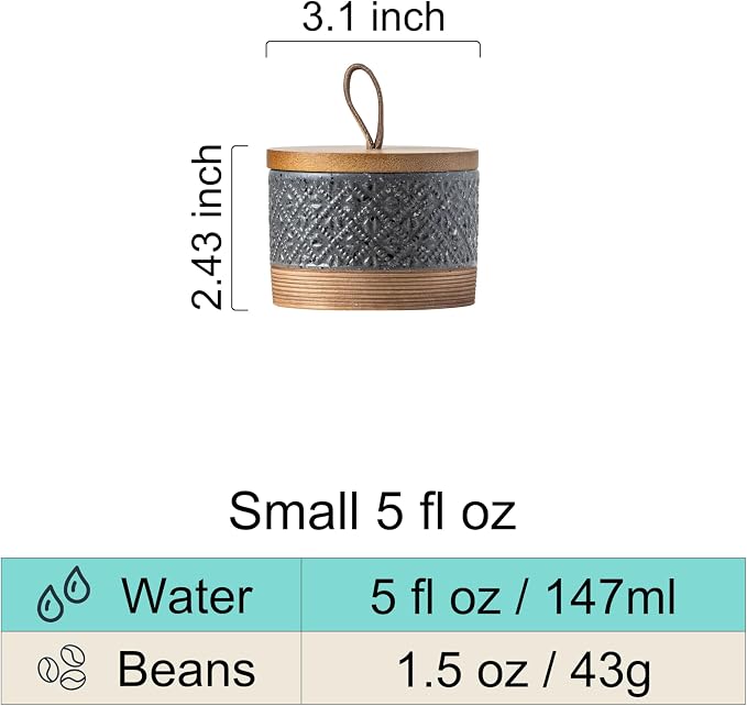 Miamolo Kitchen Canisters for Countertop, Small Coffee Jar, Gray & 5 fl.oz | Ceramic Coffee Container with Lid for Pantry | Airtight Seal for Tea, Sugar Coffee Beans | Decorative Coffee Bar Accessories