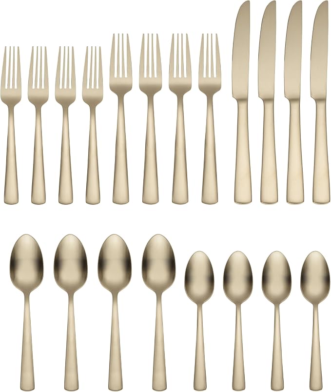 Oneida Aptitude Champagne Satin 20-Piece Silverware Set for 4, Flatware | satin finish, dishwasher safe | includes knives, forks, and spoons | cutlery set for kitchen and dining