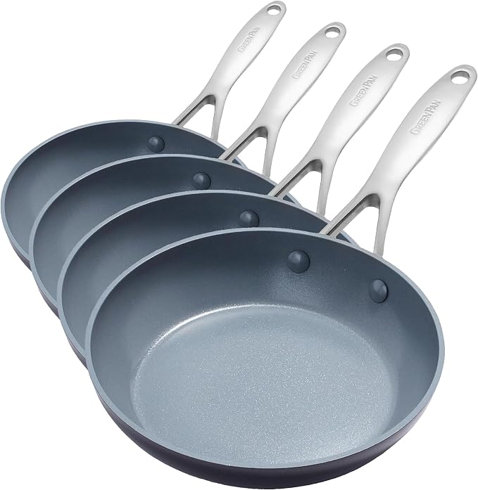 GreenPan Valencia Pro Hard Anodized Healthy Ceramic Nonstick 8" Frying Pan Skillet, PFAS-Free Cookware, Stainless Steel Handle, Induction Suitable, Dishwasher Safe, Oven Safe, Gray (Pack of 4)