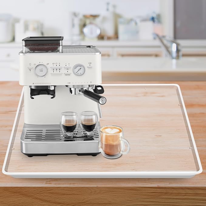 Silicone Coffee Maker Mat with Lip for Countertops, 19.7''x15'' Translucent | Multi leak-proof coffee tray for countertop, non-slip silicone tray for under coffee machine espresso accessory, wipe-clean