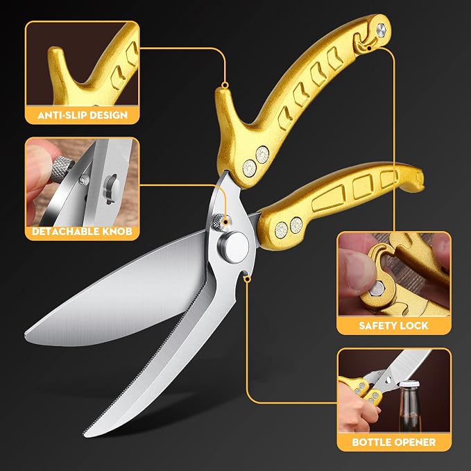 DRAGON RIOT Poultry Shears, Heavy Duty Kitchen Scissors, Golden | Stainless Steel, Dishwasher Safe, For Cutting Chicken, Poultry, Meat and Turkey