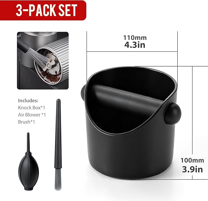 Li&Zhao Espresso Knock Box - Premium Knock Box for Espresso Machines with Non-Slip Base, Includes Brush and Dust Blower, Knock Box Espresso Accessory for Home, Suitable for 51-53mm Knock Box(Black)