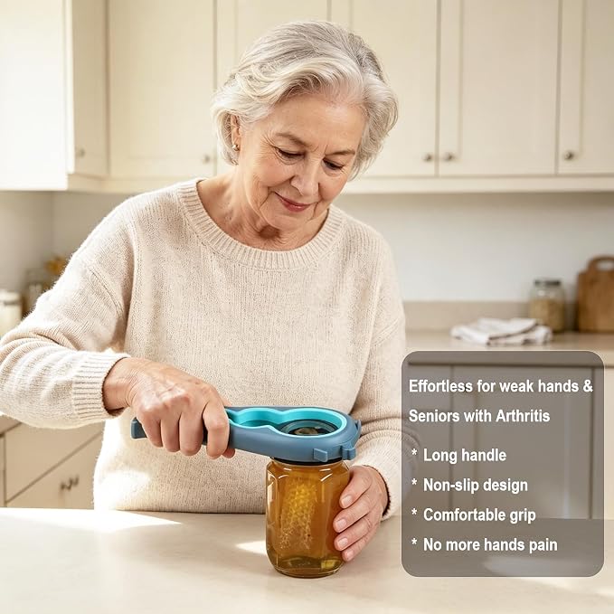 Jar & Bottle Opener with Gripper Pad for Weak Hands, Seniors with Arthritis | Multifunction Lid Opener & Kitchen Gadgets, Adjustable, Non-slip, Effortlessly Open Jar Lids Bottle Caps and Pull-tab Cans