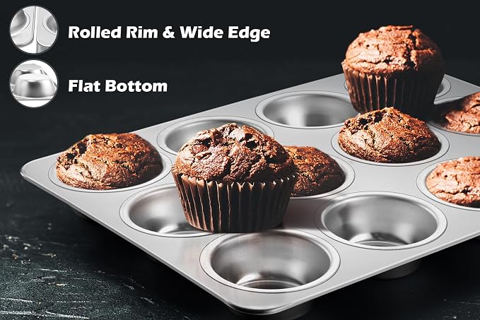 Leonyo Non-Toxic Stainless Steel Muffin Pan Metal Cupcake Pan 12 Cup | Standard Size Metal Muffin Tin Tray for Baking Cupcake Quiches, Dishwasher Oven Safe