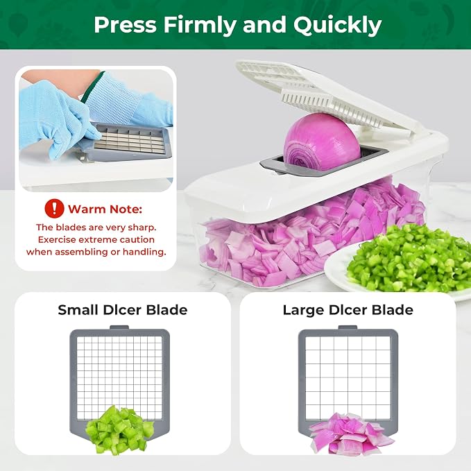 SUSTEAS Vegetable Chopper Mandoline Slicer, 6 Blade Chopper, 10-in-1 Gray | Onion Potato Dicer, Veggie Cutter for Salad, Carrot, Cucumber Home Kitchen Gadgets Accessories Essentials(Grayish White)