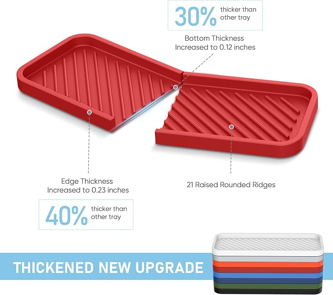 Kitchen Silicone Sink Organizer Tray, Sponge Holder for Sink Caddy（Red） | Silicone Soap/Sink/Drip Tray, Kitchen Sink Organizer, Small Mats for Counter, Soap Dish Tray, Dishwashing Accessories