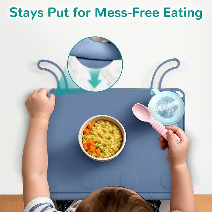 Silicone Placemat for Baby Self-Eating: Dishwasher Safe & Non-Slip for Dining Table - Table Mat for Baby 8-18 Months