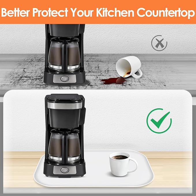 Silicone Coffee Maker Mat with Lip for Countertops, 24'' x 16'', White | Multi leak-proof coffee tray for countertop, non-slip silicone mat fits most coffee makers & espresso machines, wipe-clean