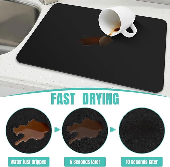 Coffee Mat Super Absorbent Dish Drying Mat Coffee Bar Mat 16"x 24", Black | Match with Coffee Machine Accessories Large Drying Mats for Kitchen Counter