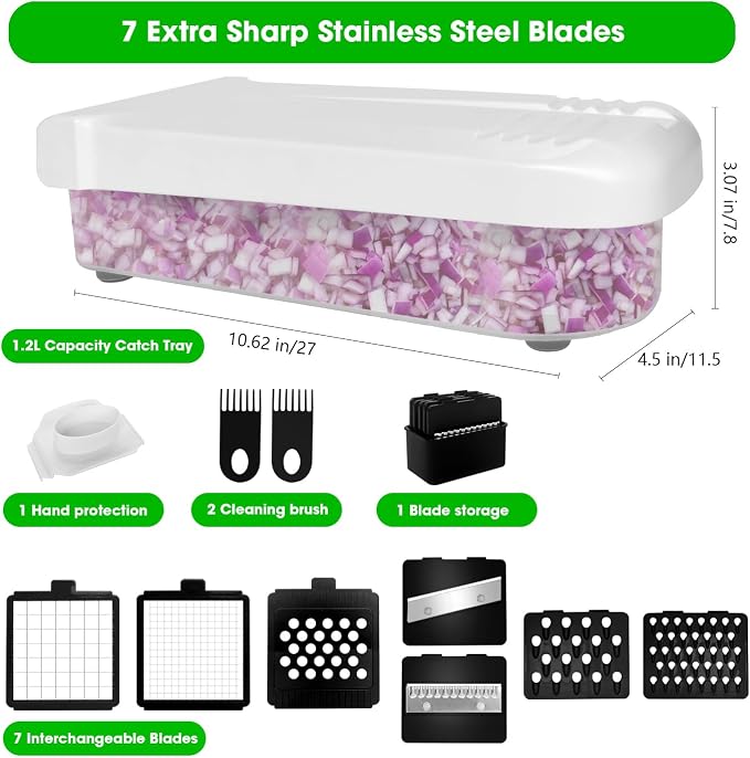 Vegetable Chopper with Container, 10 in 1 Manual Food Chopper Cutter, White | Multifunctional Sharp Blades Dice, Slice, Shred & Grate for Onions, Salads, Fruit at Home Kitchen for Various Use