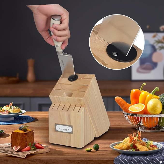 Kuisine Premium Sharp Knife Set,High Carbon Stainless Steel Ergonomic Handle,Knife Block Set with Built-in Sharpener(15PCS,Ivory)