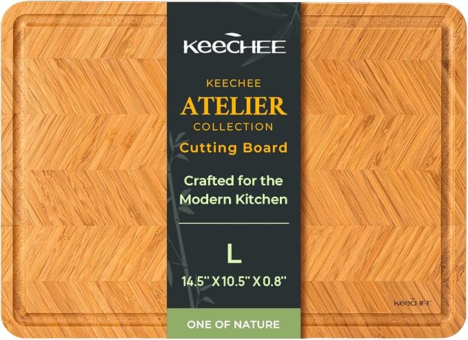 Keechee Atelier Collection Bamboo Cutting Board, Reversible Wood Chopping Boards for Kitchen with Juice Grooves, Handcrafted Large Serving Tray, Luxury Housewarming Wedding Gifts for New Home