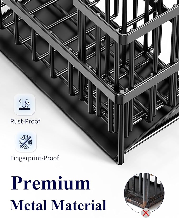 Kitsure Sponge Holder for Kitchen Sink, 7.9"x3.7"x6.2", Black | Kitchen Sink Caddy, Home Decor Accessories, Stainless Steel, High Brush Holder