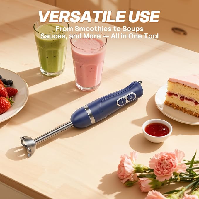 Turelar Immersion Blender Corded 400W, 2 Speed, Emulsifier, Blend, BPA-Free | Hand Blender Stick Mixer, Ergonomic Handle, Stainless Steel Blades, Effortless Blending for Soup, Smoothies, Puree, Baby Food
