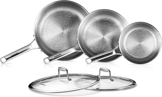Titanium frying pan for cooking,8/10/12-Inch with Lid Bread Baking pan | PFAS/PFOA/PTFE-Free,Non-Toxic Pure Hammered Titanium Pro Pan,All Cooktop Compatible,Dishwasher & Oven Safe