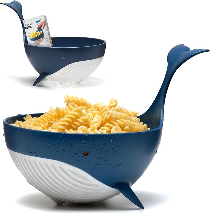 Peleg Design Pastail Medium Pasta Colander – Fun Whale-Shaped Plastic Colander for Draining Pasta, Vegetables, and Fruit. Fun kitchen gadgets. Cute kitchen gift.