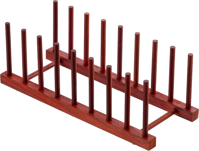 HBlife Rosewood Wooden Dish Drying Rack Plate Organizer for Kitchen Cabinet | 8 Slots, Home and Kitchen Organizer, For Cups, Bowls, Pots, Lids, Cutting Boards & Plates, Space-Saving for Cabinets Counters