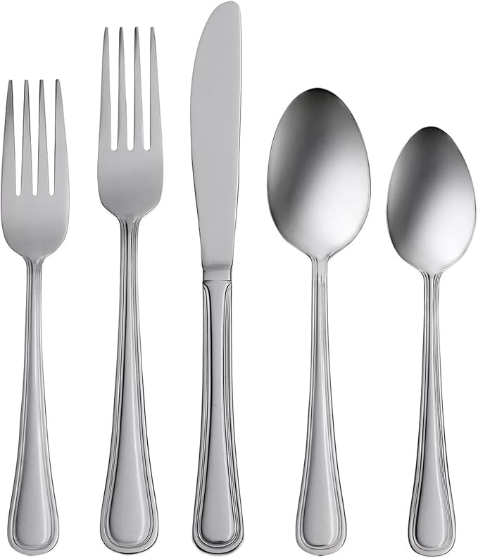 Oneida Tress 50-Piece 18/0 Silverware Set for 8, Flatware | mirror finish, dishwasher safe | includes serving spoons and utensil set | heavy duty, cutlery set for kitchen and dining