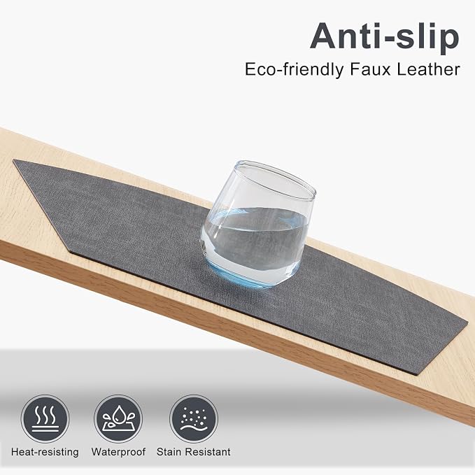 Homaxy Wedge Faux Leather Placemats for Round Table, Set of 6, Dark Grey | Waterproof Wipeable Washable Table Mats, Easy to Clean Anti-Slip Place Mats, 11.8" x 17"