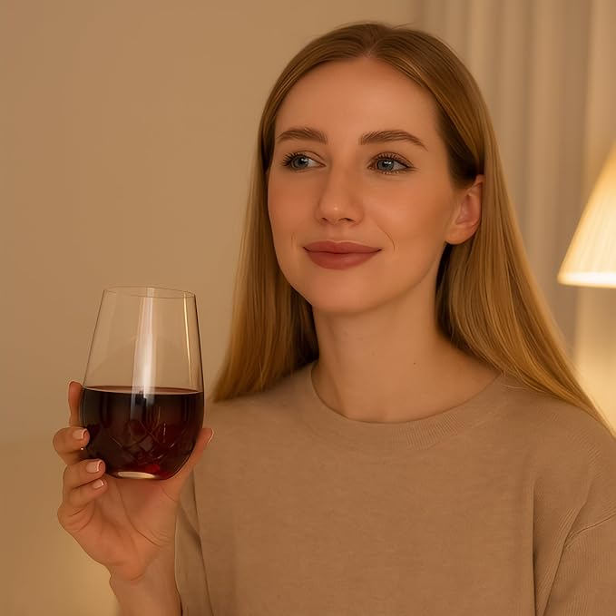 SHOSHIN Stemless Wine Glasses Set of 4, Hand Cut Crystal Wine Glasses, 18 oz Lead-Free Crystal Drinking Glasses with Gift Box, Elegant Glassware for Red Wine, White Wine, Cocktails, Wedding Gifts