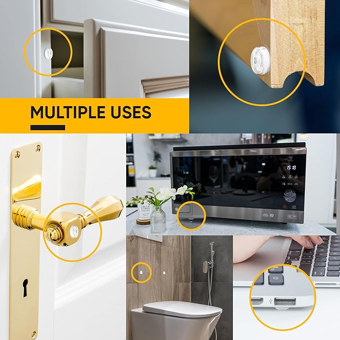 Vellax 128-Pack Clear Silicone Cabinet Bumpers, Self Adhesive Sticky Pads | 128 clear silicone bumpers absorb shock, dampen noise & protect surfaces - sticky, durable & easy to apply anywhere.
