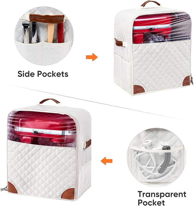 BAGSPRITE Stand Mixer Cover with Appliance Sliders Base Compatible with KitchenAid Mixer-Storage Bag for 6/7/8 Quart with Pockets for Kitchen Aid Accessories and Attachments