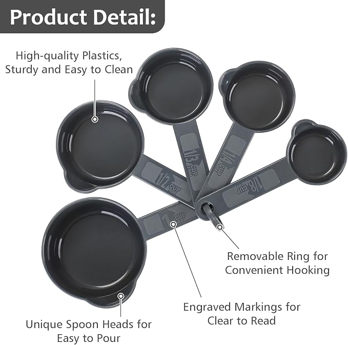 Accmor Measuring Cups & Spoons Set, Plastic Stackable Cups and Spoons, 11 Pcs Different Capacities Tablespoons Kitchen Gadgets Measuring Cup Set, Nesting Measure Sets for Dry Liquid Ingredients (Grey)
