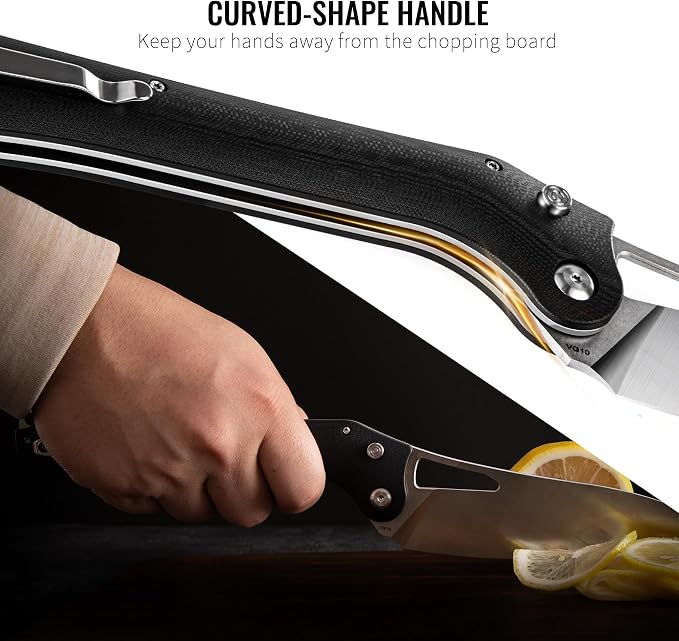 Folding Kitchen Chef Knife, 5.49" Foldable Camping Knife with 10cr15mov Stainless Steel Blade, Anti-skidding and Ergonomic Designed G10 Handle for both Indoor and Outdoor Cooking