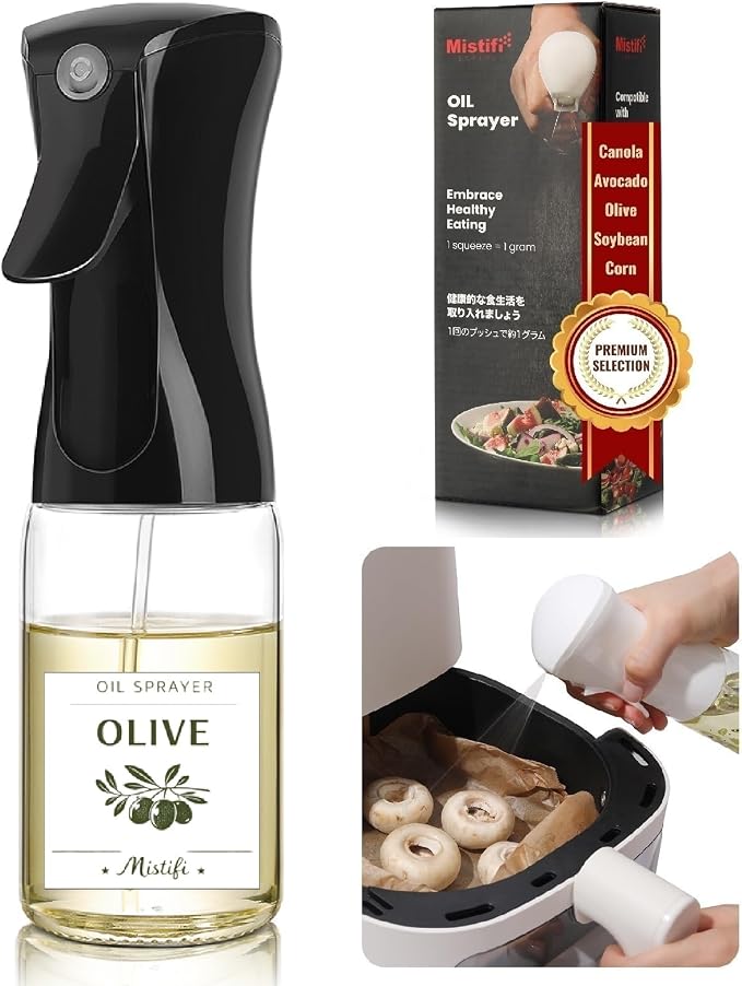 Oil Sprayer for Cooking, 150ml Glass Olive Oil Sprayer, Fine Mist Spray Bottle for Air Fryer, Nonstick Frying, Salad, BBQ, Refillable Kitchen Oil Spray (PS88705)
