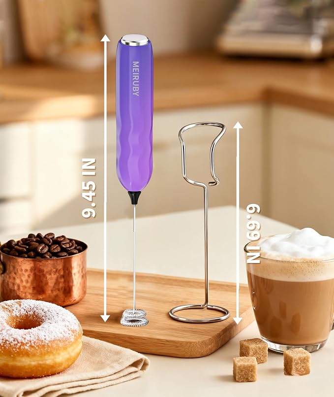 2-Pack Milk Frother Handheld with Stand, Valentines Day Gifts for Him and Her, Electric Coffee Frother, Coffee Lover Gift for Lattes, Cappuccino, Matcha & Hot Chocolate, Black/Colorful