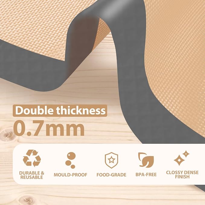 2 Half & 1 Quarter Silicone Baking Mat, Baking Sheets | Non Stick, Heat-Resistant, Reusable Oven Baking Supplies for Cookies, Bread & Pastry, Oven-safe, Grey