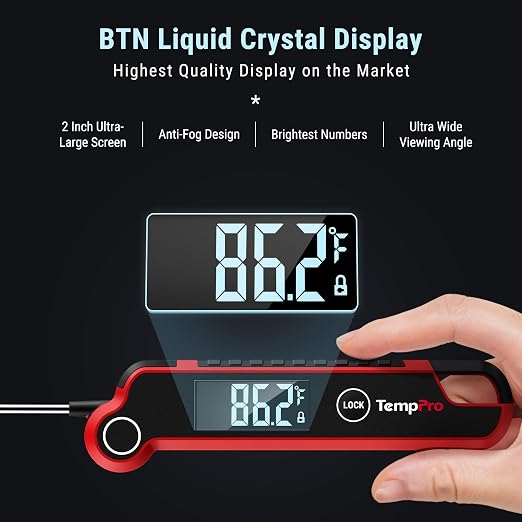 TempPro TempSwift Instant Read Meat Thermometer Digital | Cooking Thermometer with Large Auto-Rotating LCD Display, Waterproof Food Thermometer Digital for Kitchen, BBQ or Grill