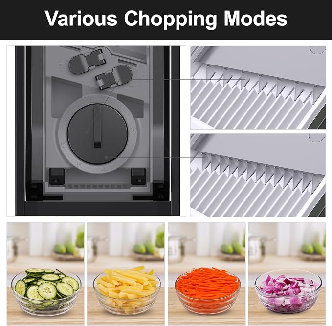Safe Mandoline Slicer for Kitchen, 5 in 1 Multi Food Chopper, Potato Slicer | Adjustable Thickness 0.1-8 mm, Vegetable Chopper Cutter, Food Chopper French Fry Cutte, Paring Knife/Cleaning Brush, Mandolin