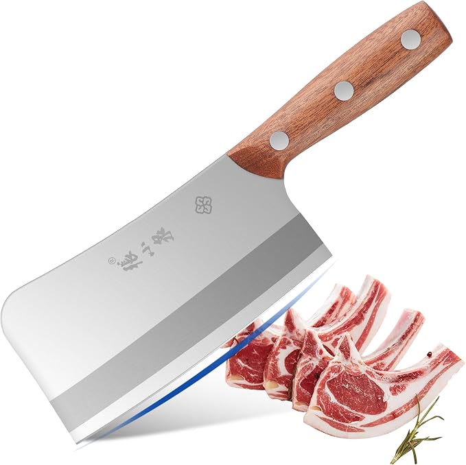 Heavy Duty Butcher Knife Made of High Carbon Stainless Steel, Professional Chinese Cleaver Knife for Cutting Bones, Ultra Sharp Bone Chopper