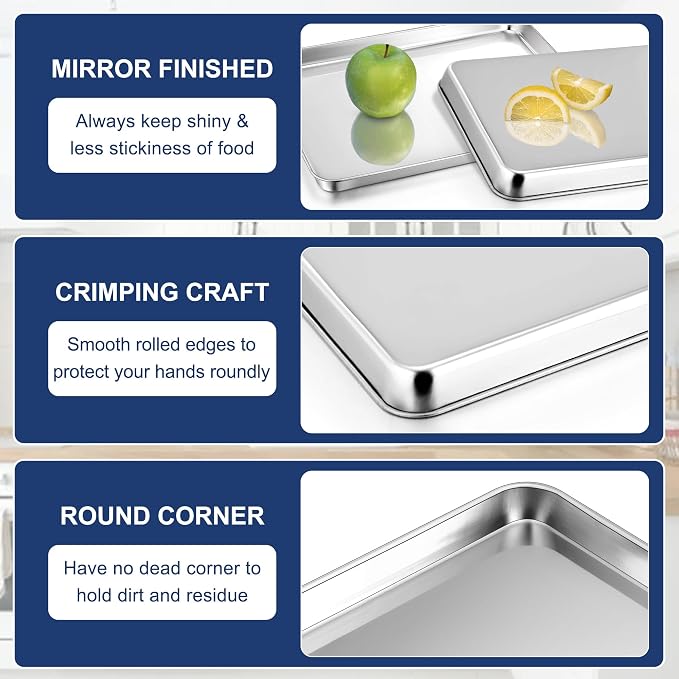 P&P CHEF Baking Sheet Pan, Stainless Steel Cookie Sheet, 17.3 Inch & 2 Pcs | Oven Tray Sheet Pan for Baking & Serving, Baking Tray for Multi Uses, Heavy Duty & Non-toxic, Rust Free & Dishwasher Safe