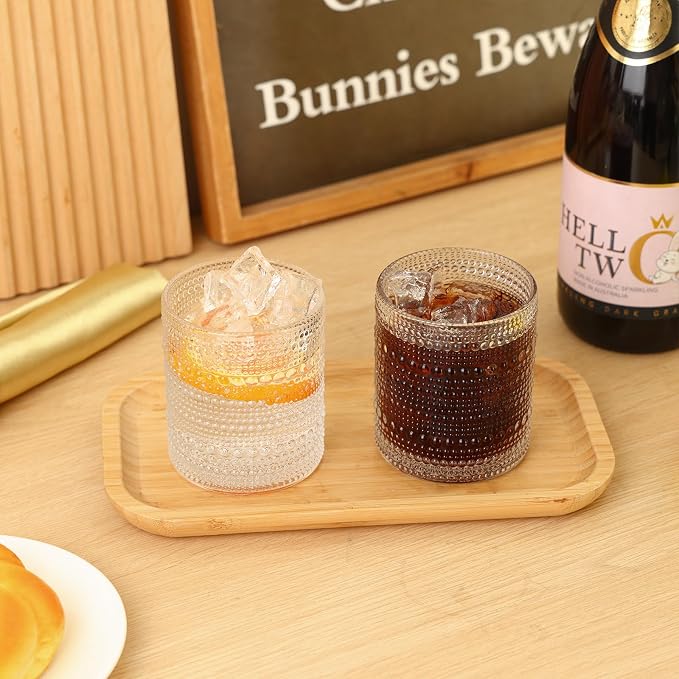 Moretoes Hobnail Drinking Glasses Set of 12 | Cocktail Glasses Vintage Glassware, Textured Glass Cups Bubble Glasses Water Glasses Old Fashion Jupiter Glasses Set (Clear)