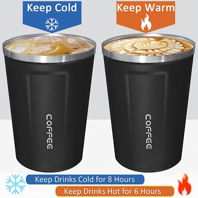 4 Pack Travel Coffee Mug 17oz Insulated Coffee Cup with Lid, Reusable Thermal Coffee Cup Stainless Steel Coffee Tumbler to Keep Hot & Cold Drinks for Car, Daily, Travel and Gifts, Black