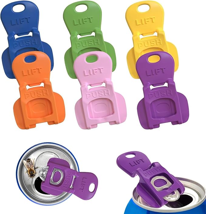 6PCS Colorful Can Tab Openers & Leak-Proof Drink Covers – One-Hand Soda Can Opener and Reusable Protector Caps for Coke, Beer, Soda, and Aluminum Cans